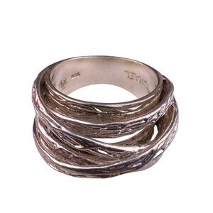 Sterling Silver 925 Multi-Band Statement Ring Textured Finish Sz 6 From Israel